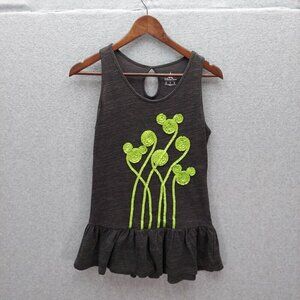 Disney Parks Womens Sleeveless Peplum Top With Mickey Mouse Floral Embroidery In
